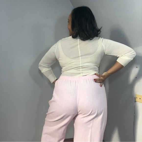 Vintage ballerina pink elastic waist cotton blend comfy lightweight ankle pants - Picture 7 of 14